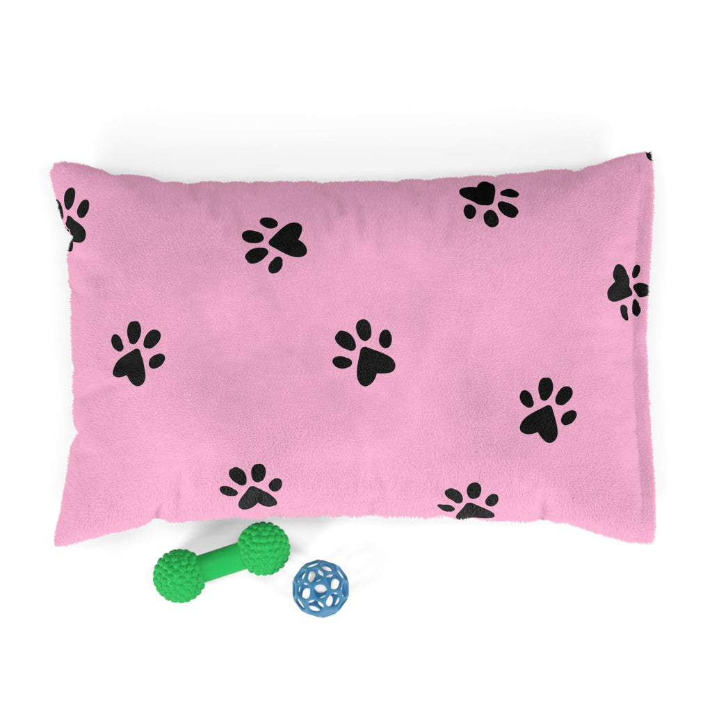 Pink Paw Print Pet Bed - Plush Dog & Cat Cushion