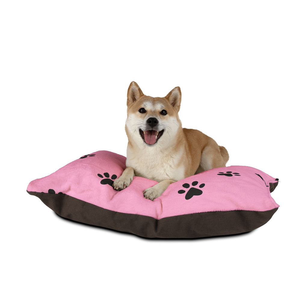 Pink Paw Print Pet Bed - Plush Dog & Cat Cushion