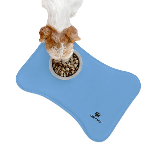 Blue Bone-Shaped Pet Feeding Mat – Non-Slip Waterproof Placemat with ‘Kind Paws’ Logo