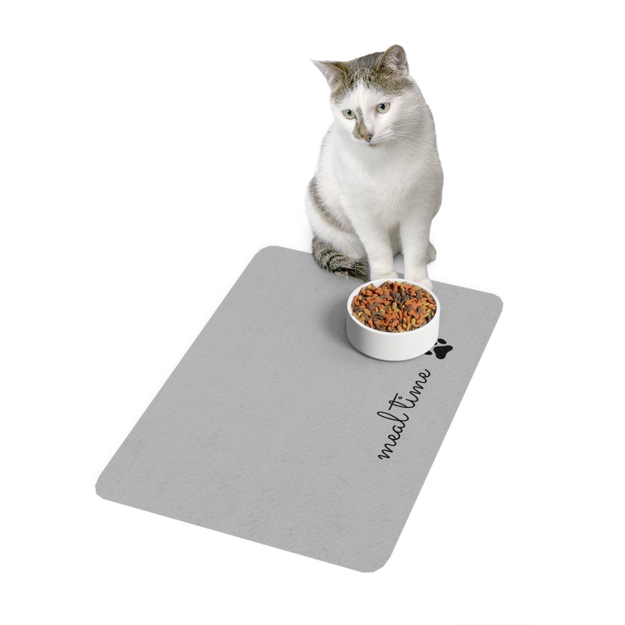 Pet Food Mat — 'meal time' Paw Print Feeding Mat (12x18)