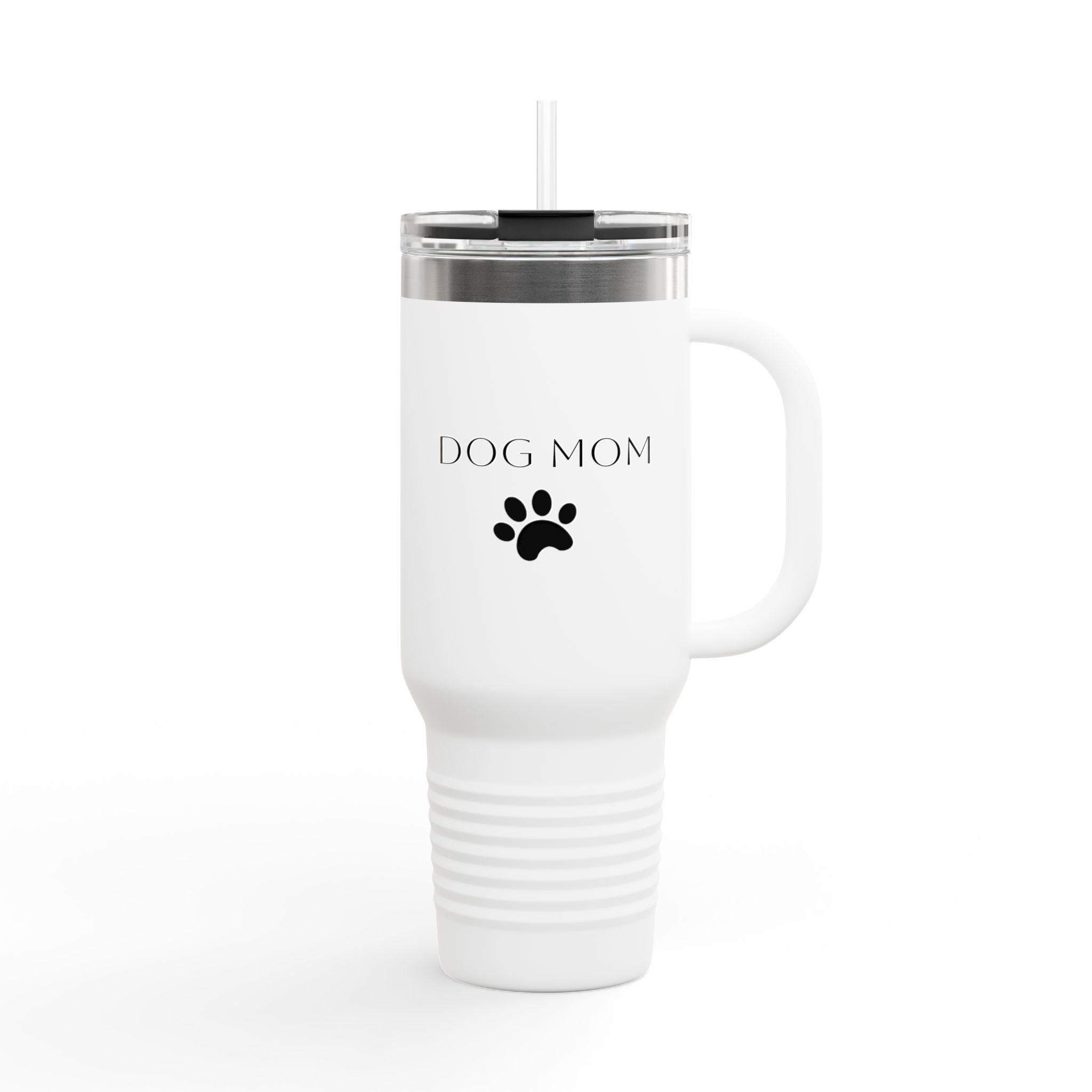 Dog Mom 40oz Insulated Travel Mug — Large Stainless Tumbler with Straw & Handle