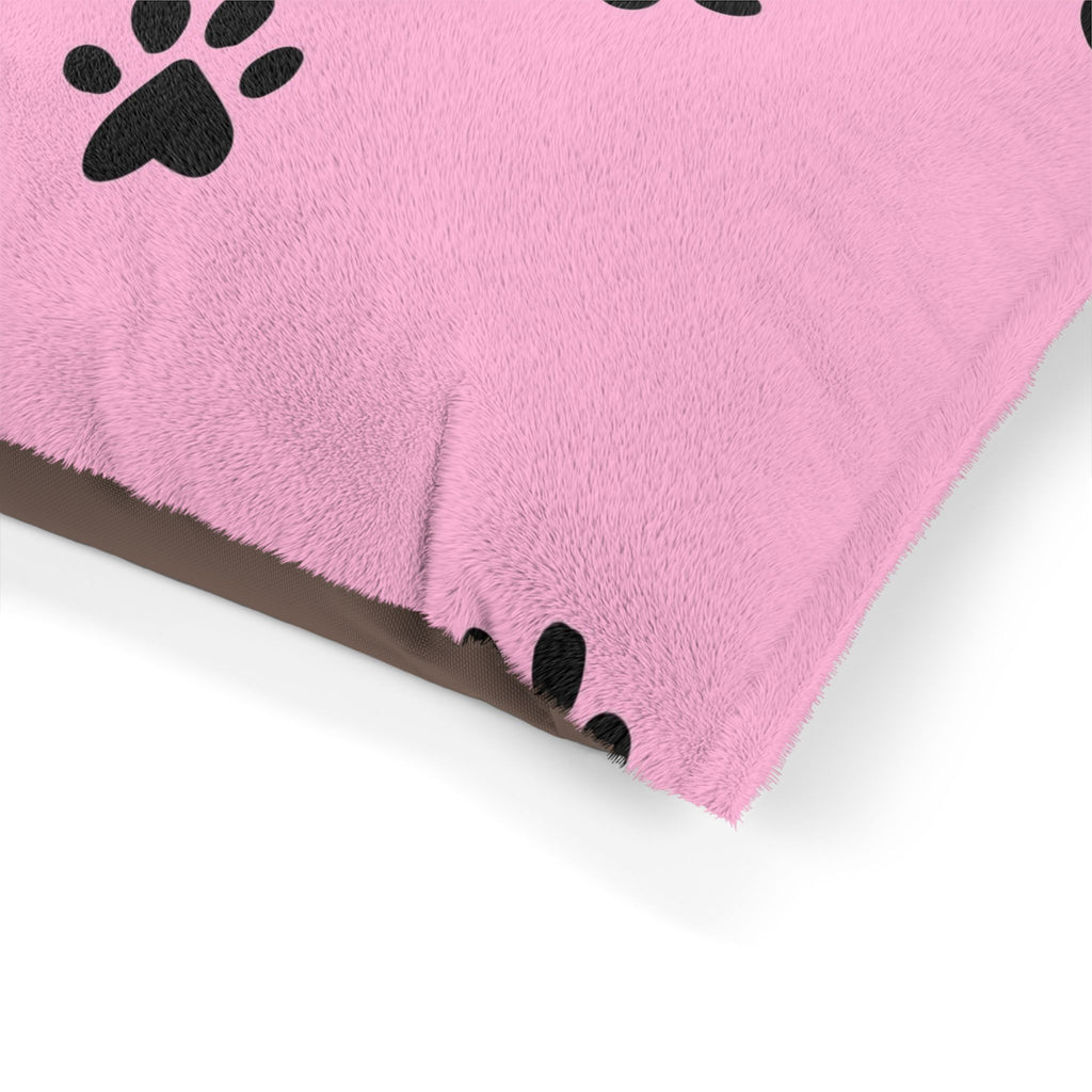 Pink Paw Print Pet Bed - Plush Dog & Cat Cushion