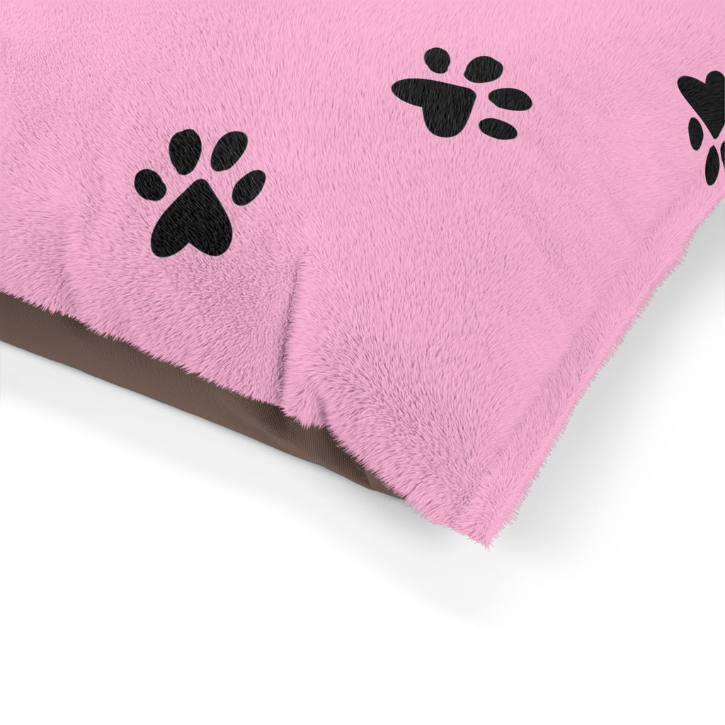 Pink Paw Print Pet Bed - Plush Dog & Cat Cushion