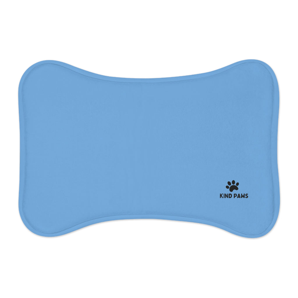 Blue Bone-Shaped Pet Feeding Mat – Non-Slip Waterproof Placemat with ‘Kind Paws’ Logo