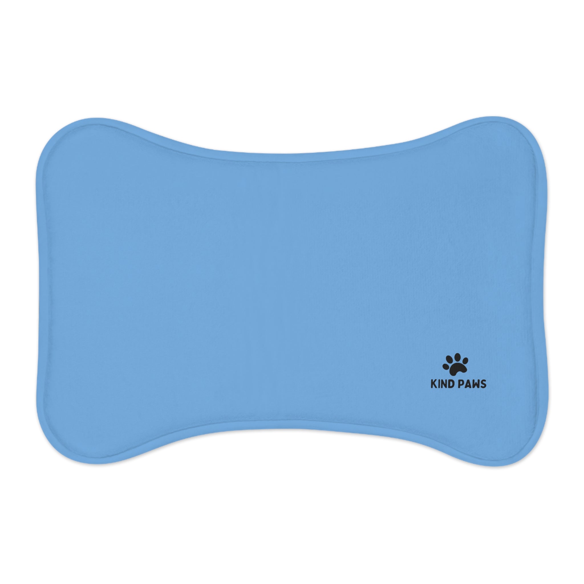 Blue Bone-Shaped Pet Feeding Mat – Non-Slip Waterproof Placemat with ‘Kind Paws’ Logo