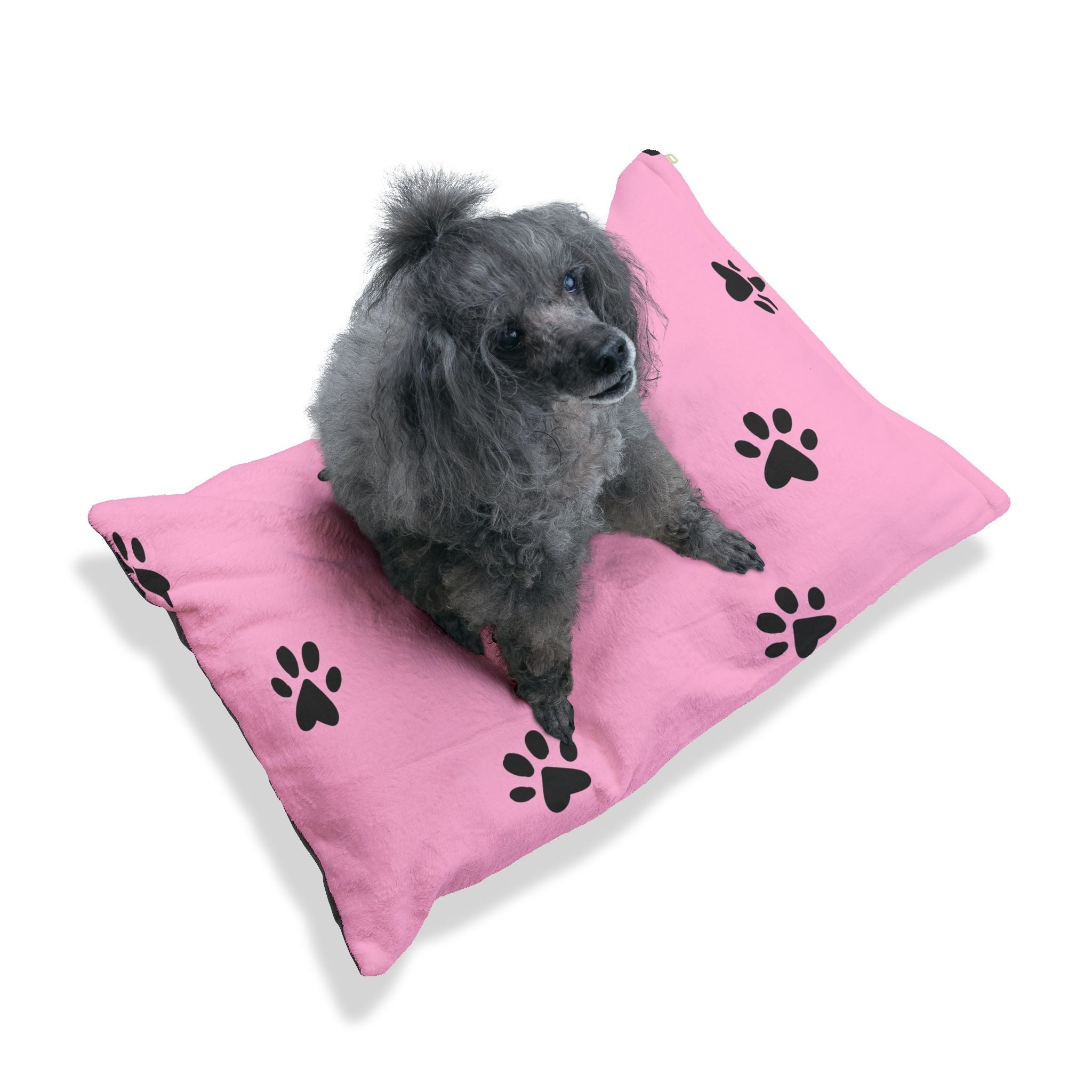 Pink Paw Print Pet Bed - Plush Dog & Cat Cushion