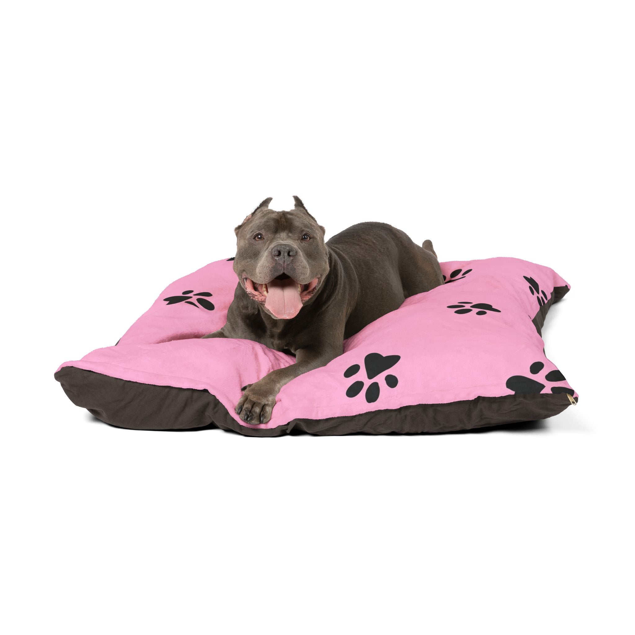 Pink Paw Print Pet Bed - Plush Dog & Cat Cushion