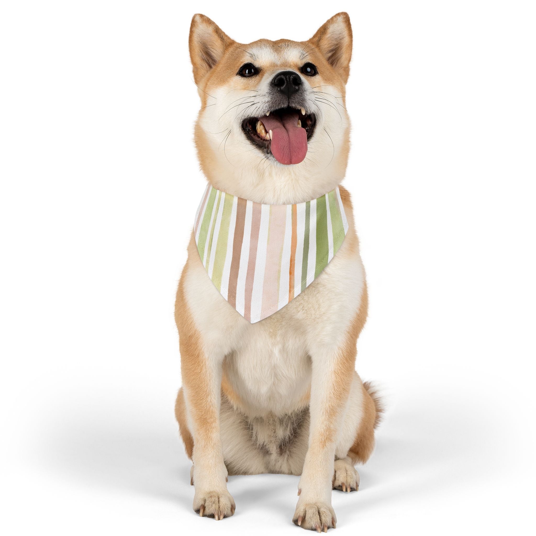 Striped Pastel Pet Bandana Collar – Green & Peach Dog Scarf