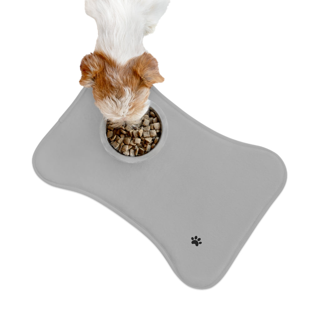 Gray Dog Bone Feeding Mat with Paw Print — Non-Slip Pet Bowl Placemat