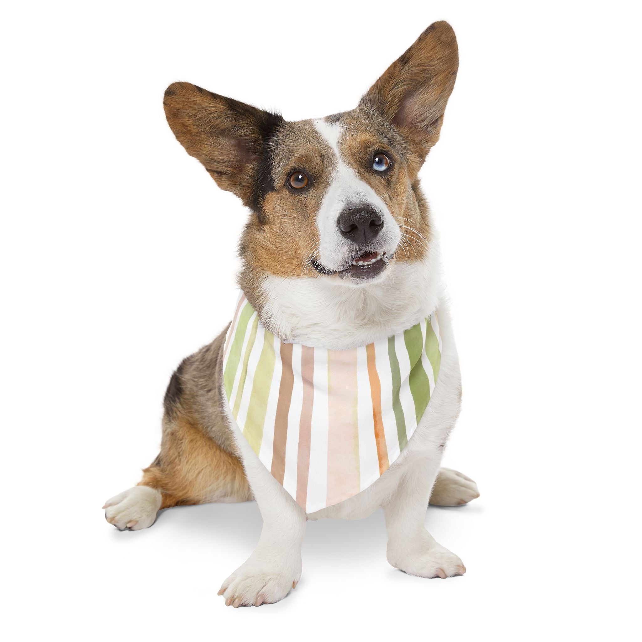 Striped Pastel Pet Bandana Collar – Green & Peach Dog Scarf