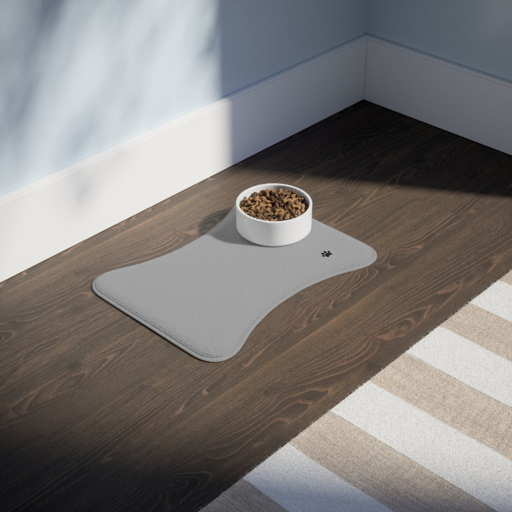 Gray Dog Bone Feeding Mat with Paw Print — Non-Slip Pet Bowl Placemat