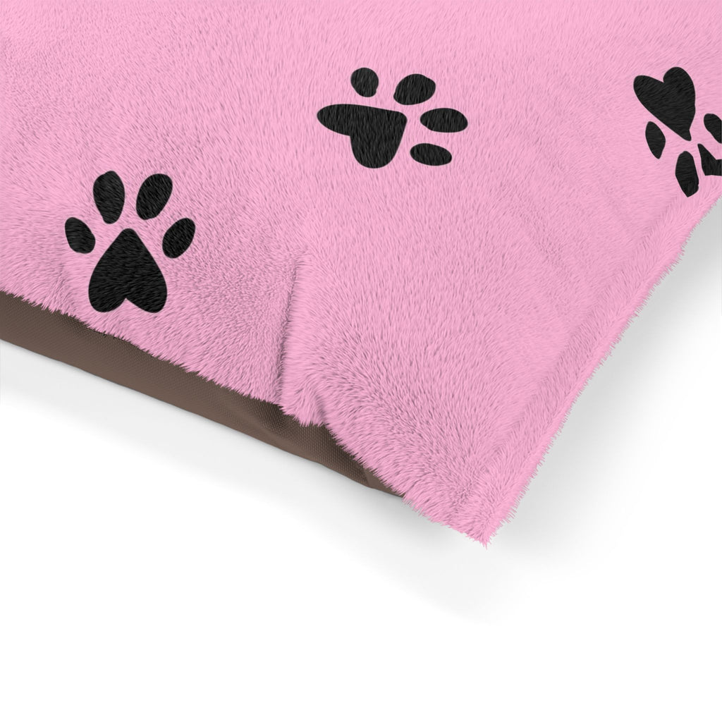Pink Paw Print Pet Bed - Plush Dog & Cat Cushion