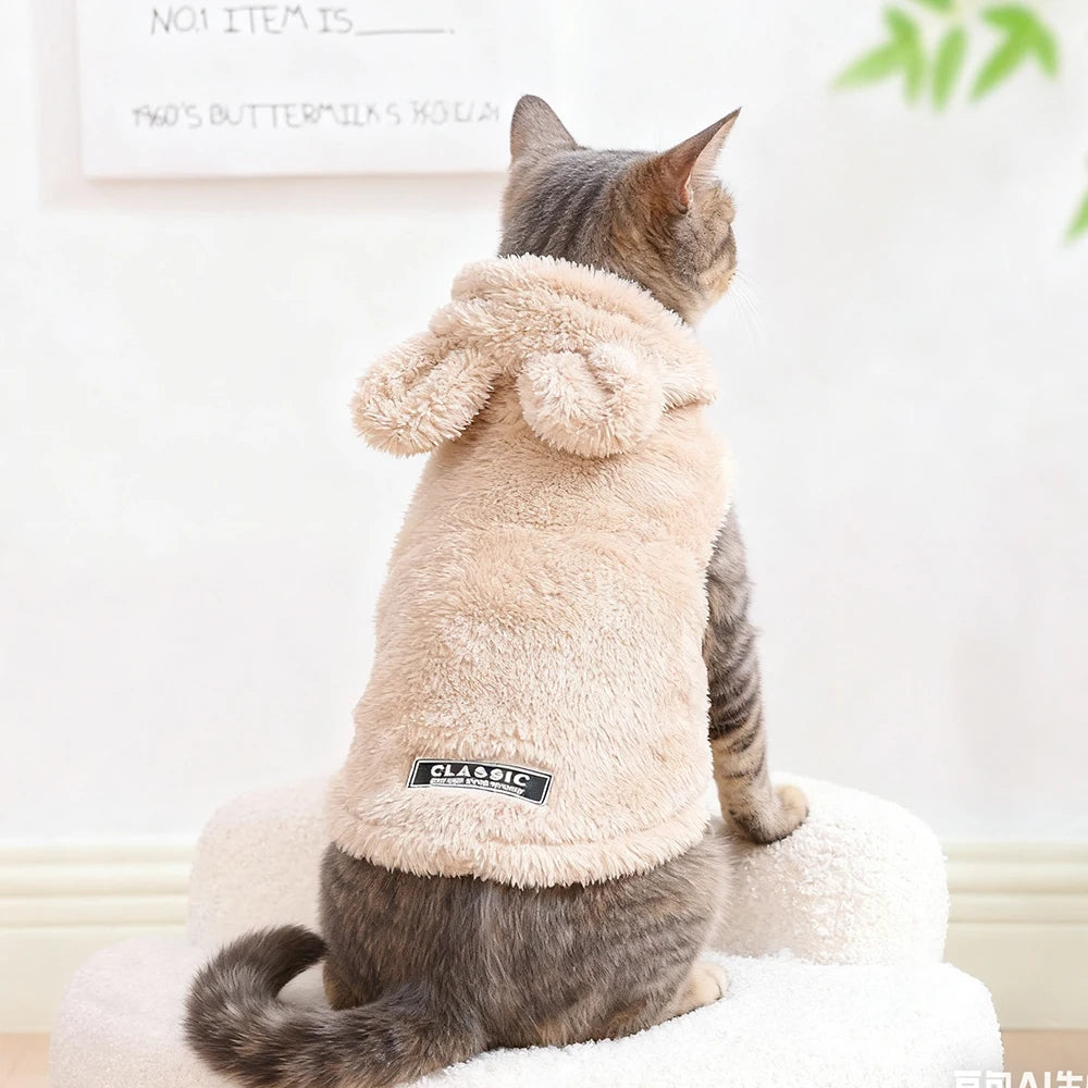 Winter Pet Sweater Coat Cute Ear Soft Hoddie Kitten Clothes Cozy Fleece Costume For Small Dogs Cats Sphynx Cat Yorkshire Outfits