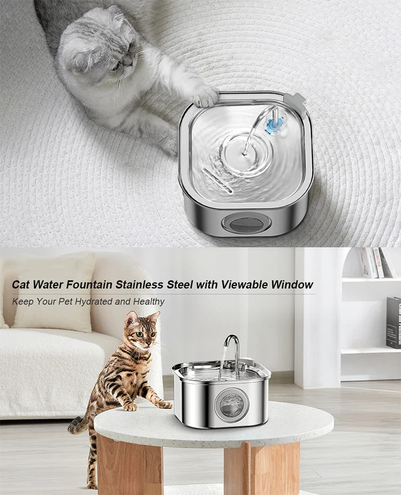 Pet Water Fountain 304 Stainless Steel Automatic Cat Drinking Fountain 3.2L 108oz Super Quiet Pets Auto FilterCats Water Fountai