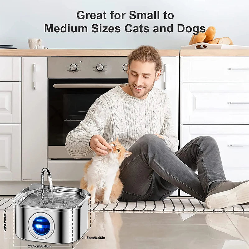 Pet Water Fountain 304 Stainless Steel Automatic Cat Drinking Fountain 3.2L 108oz Super Quiet Pets Auto FilterCats Water Fountai