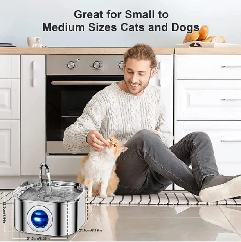 Pet Water Fountain 304 Stainless Steel Automatic Cat Drinking Fountain 3.2L 108oz Super Quiet Pets Auto FilterCats Water Fountai